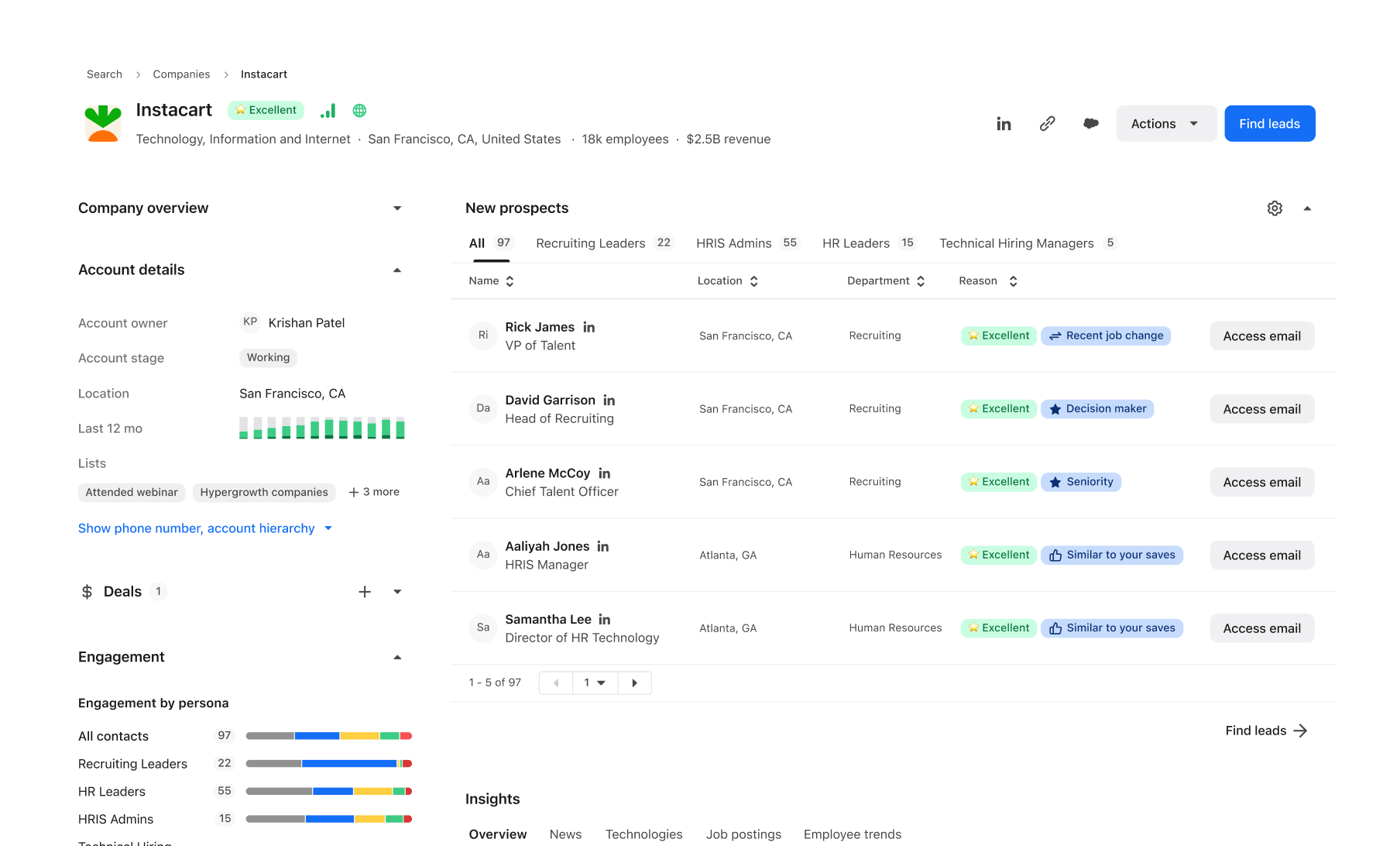 Screenshot showing Account-based prospecting