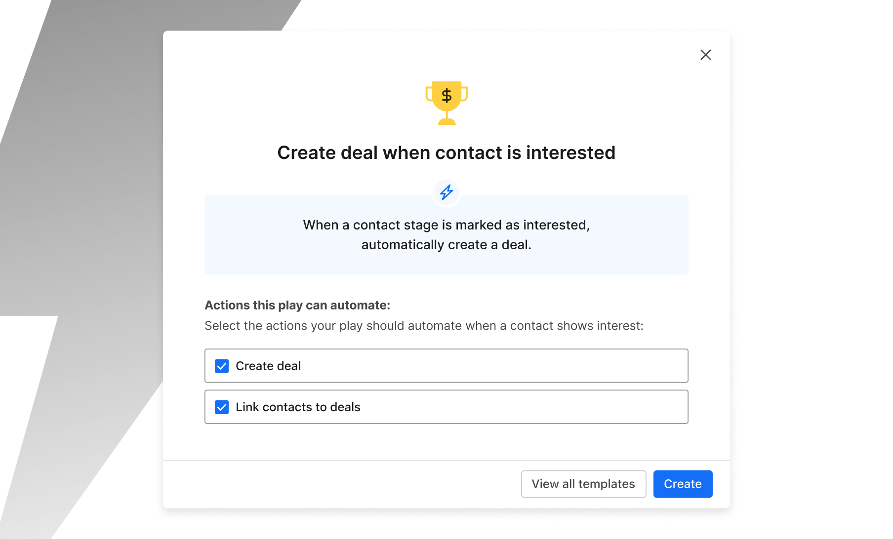 Screenshot showing Deal automation