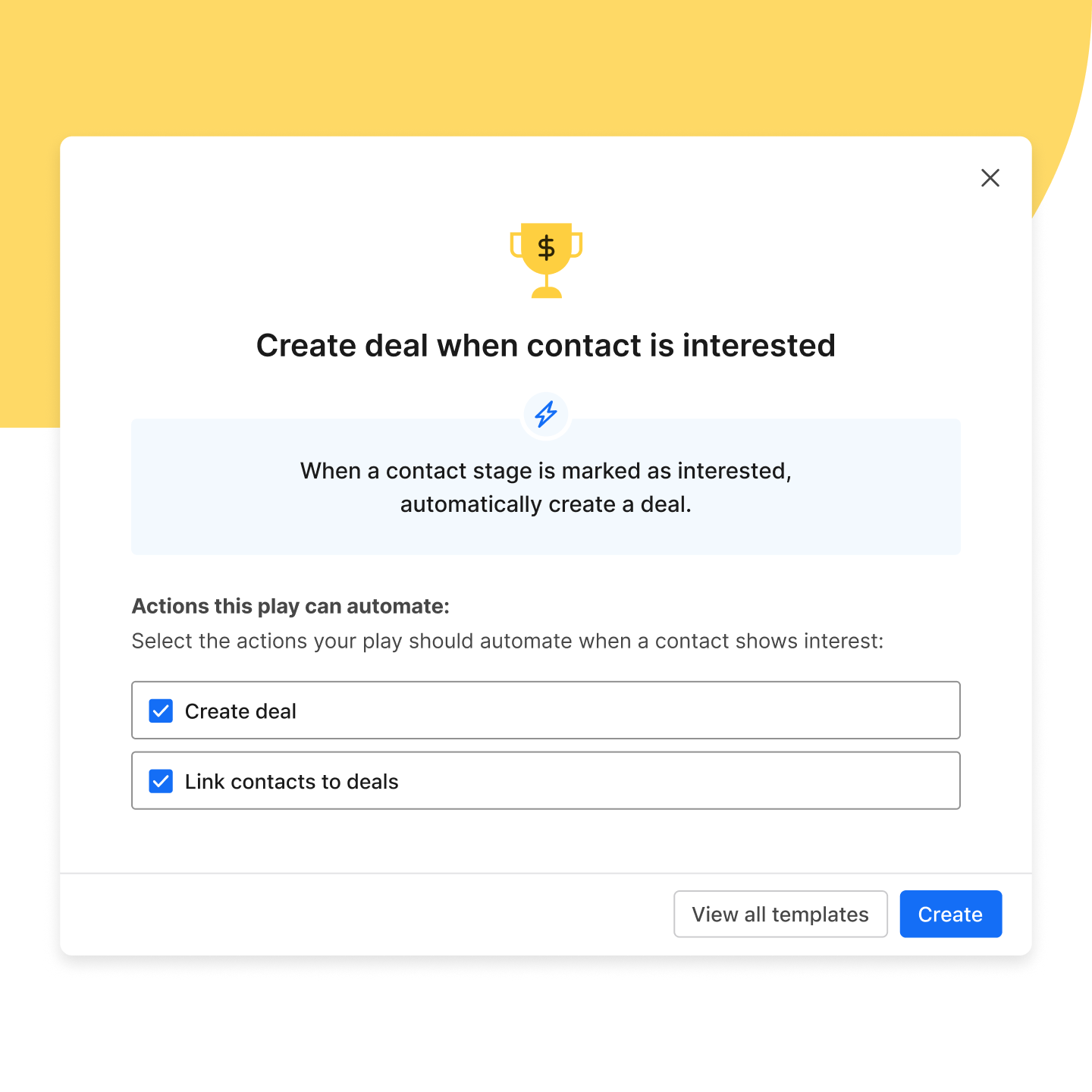 Deal automation workflow interface