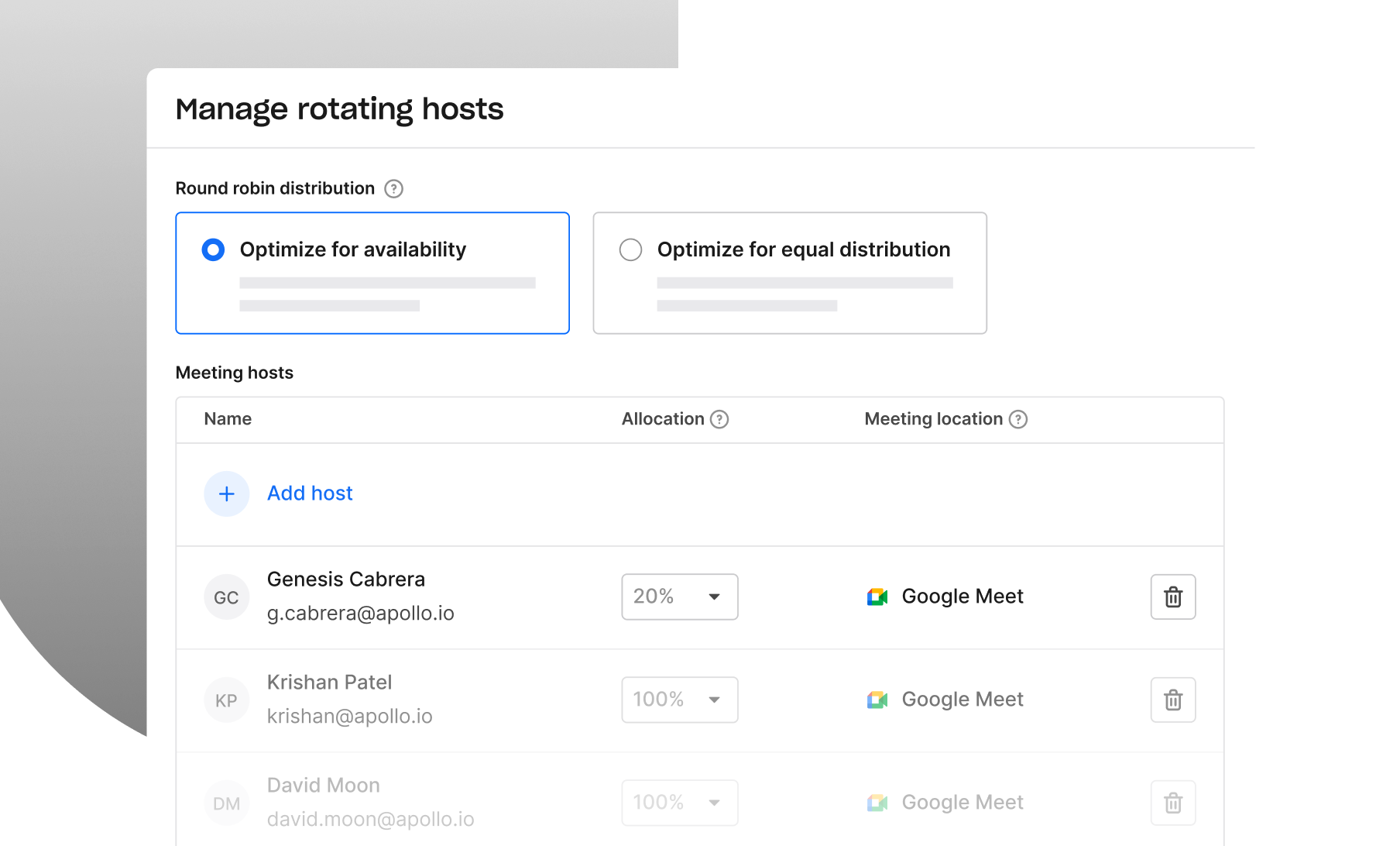 Screenshot showing Multi-host booking