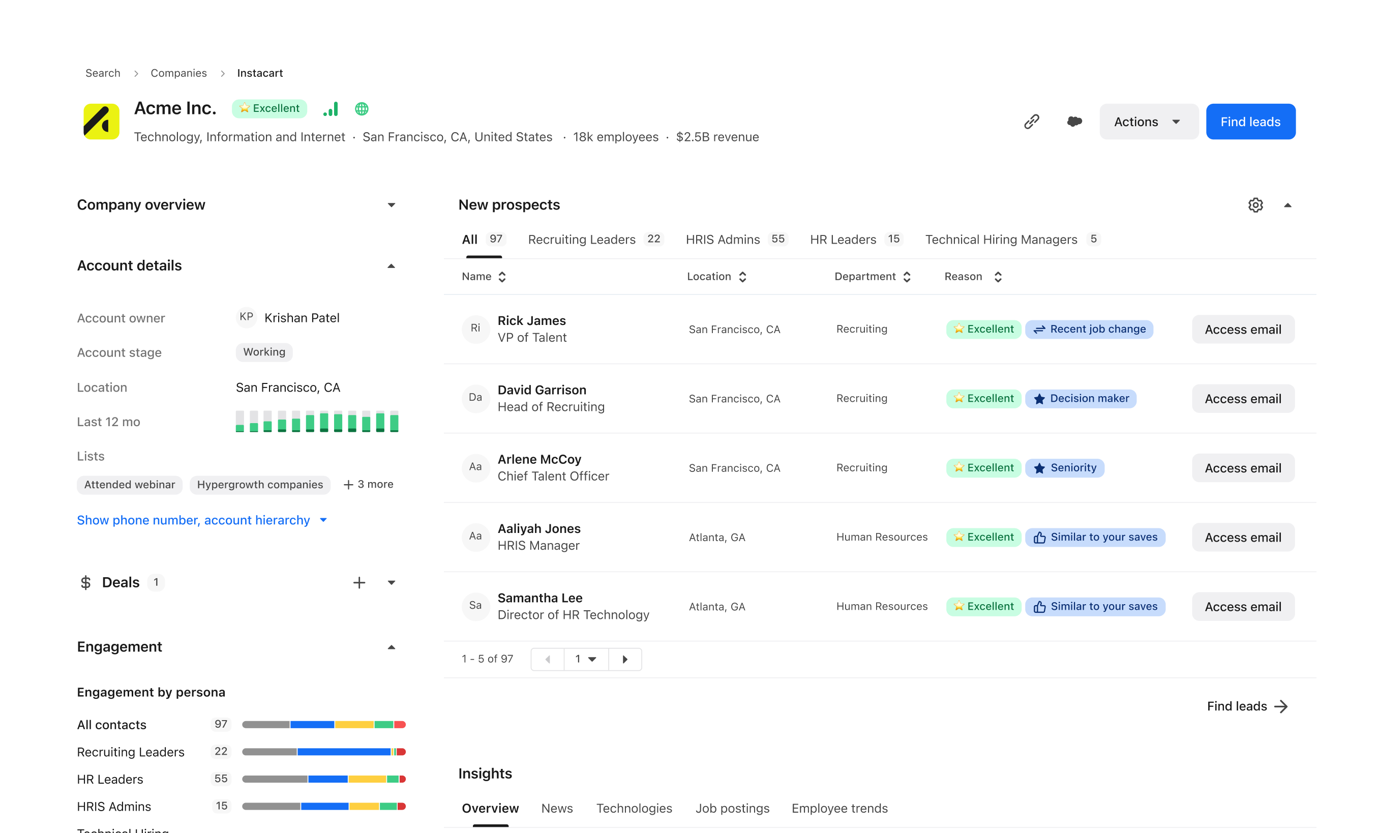Screenshot showing Account-based prospecting