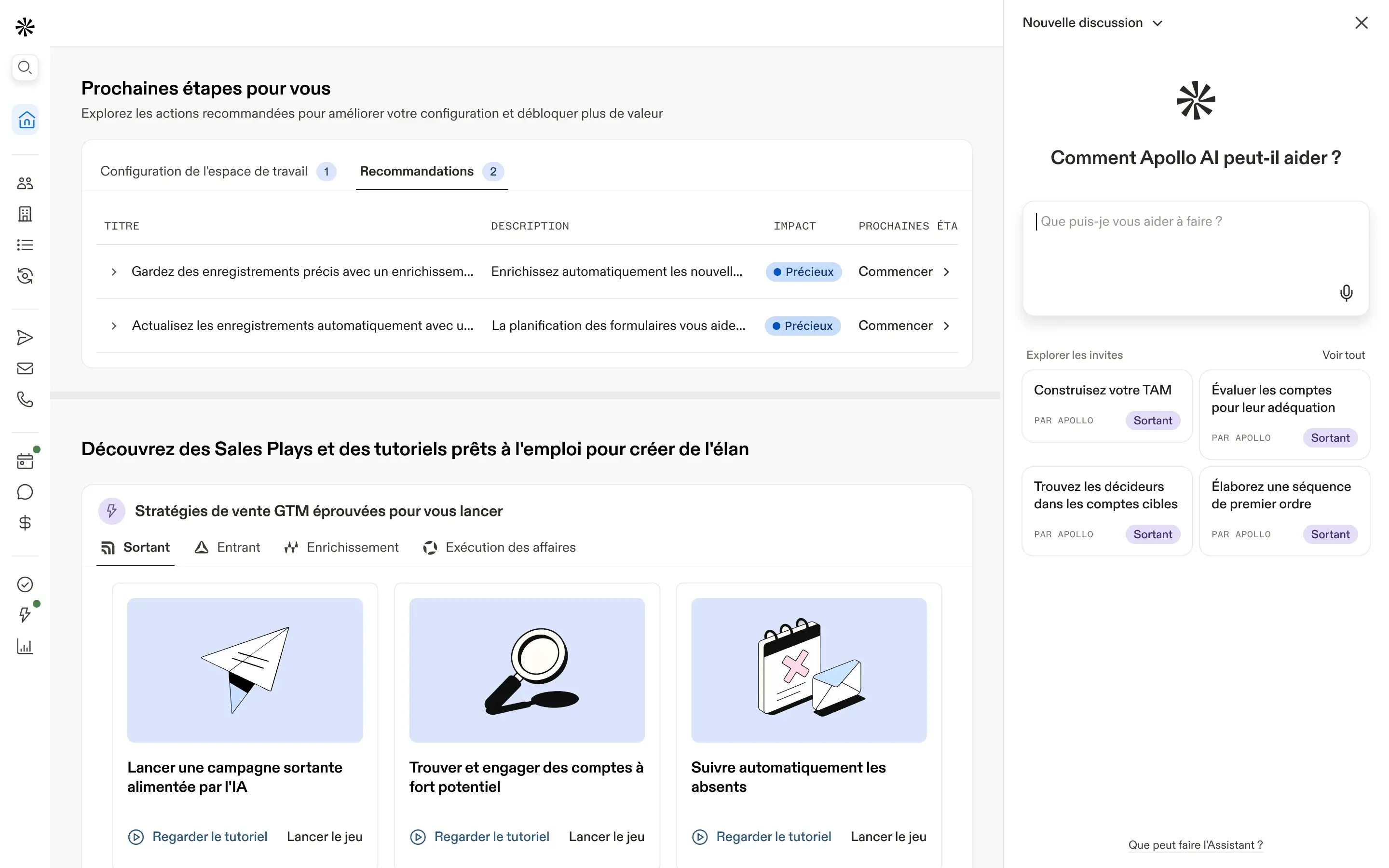 Aperçu flou de la page d'accueil de la plateforme de vente Apollo.io