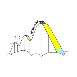 A colorful illustration of a ski-jump slope, representing an AI agent completing tasks