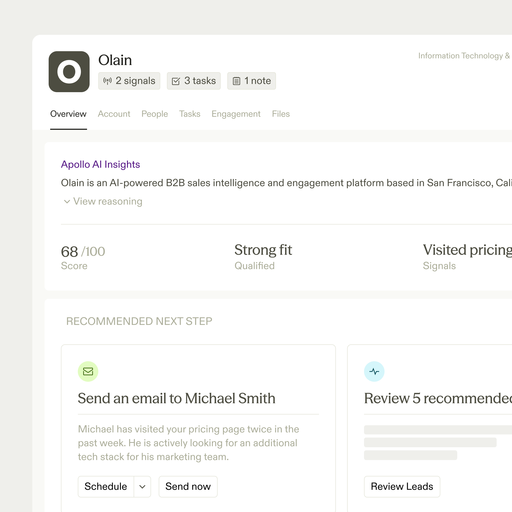 Data sources including a CRM, a data warehouse, and call transcripts connected to Apollo