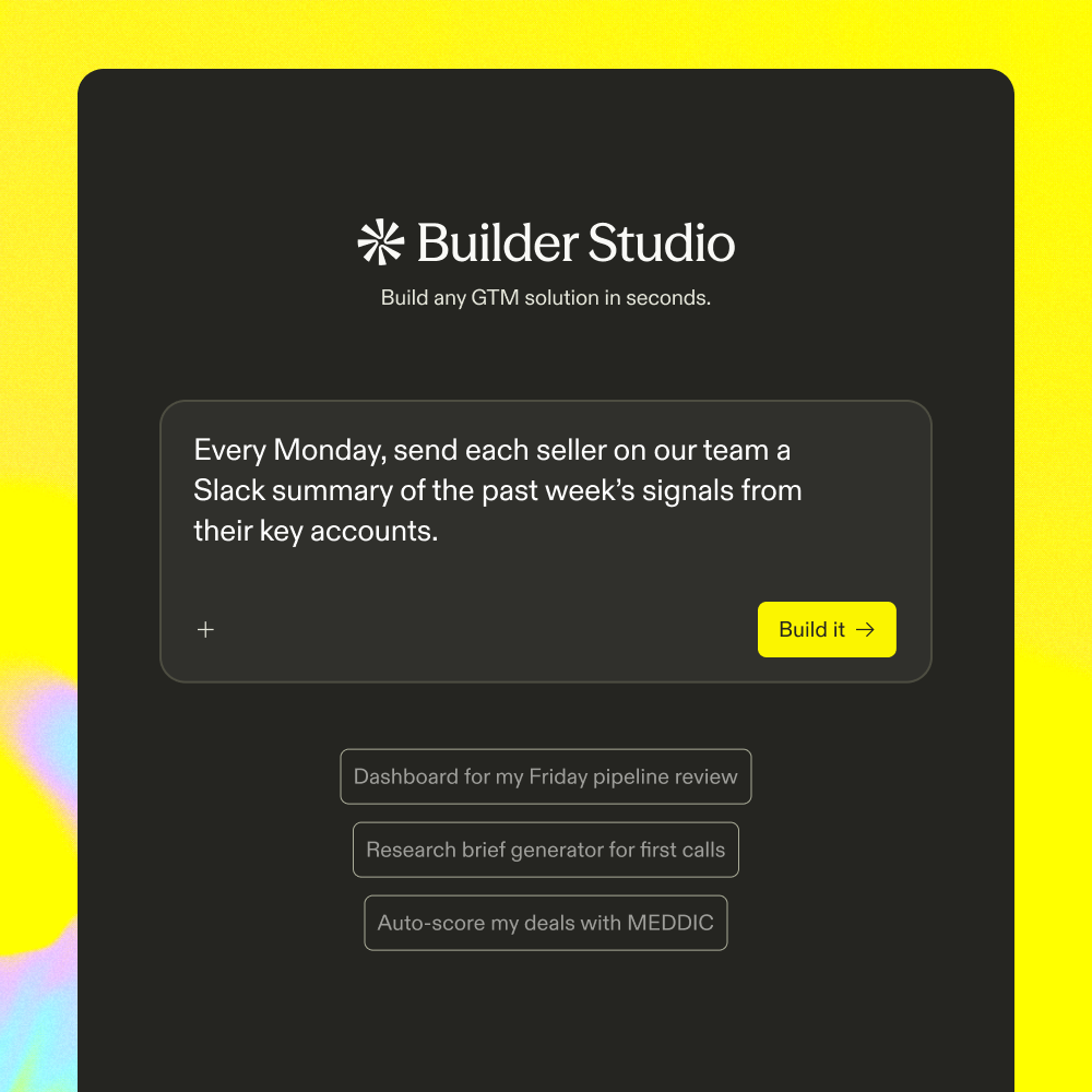Apollo's Builder Studio generating a Slack summary workflow for a sales team