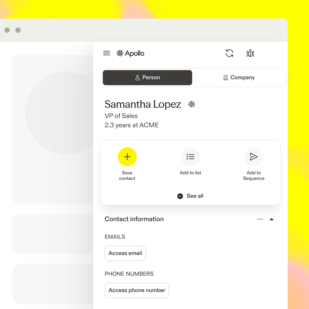 A target list builder in Apollo showing filters for contacts and buying signals