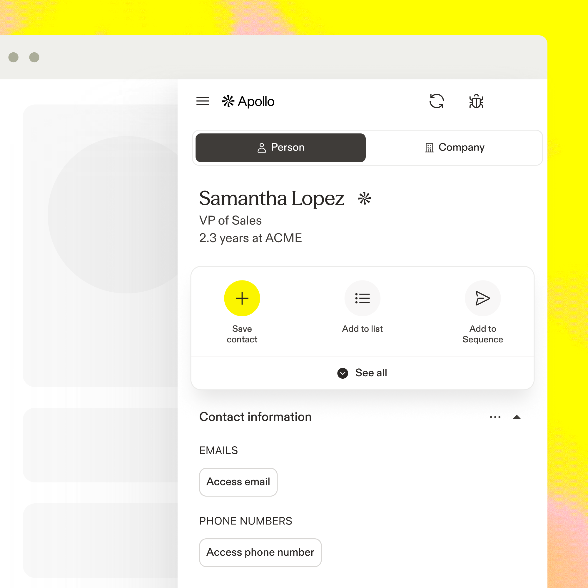 A target list builder in Apollo showing filters for contacts and buying signals