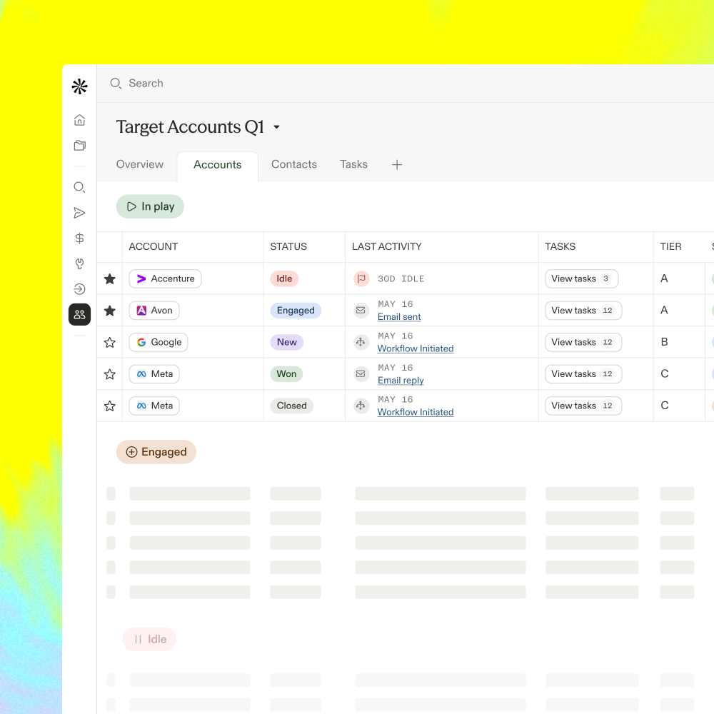 A target accounts dashboard in Apollo Workspace showing account overview and status