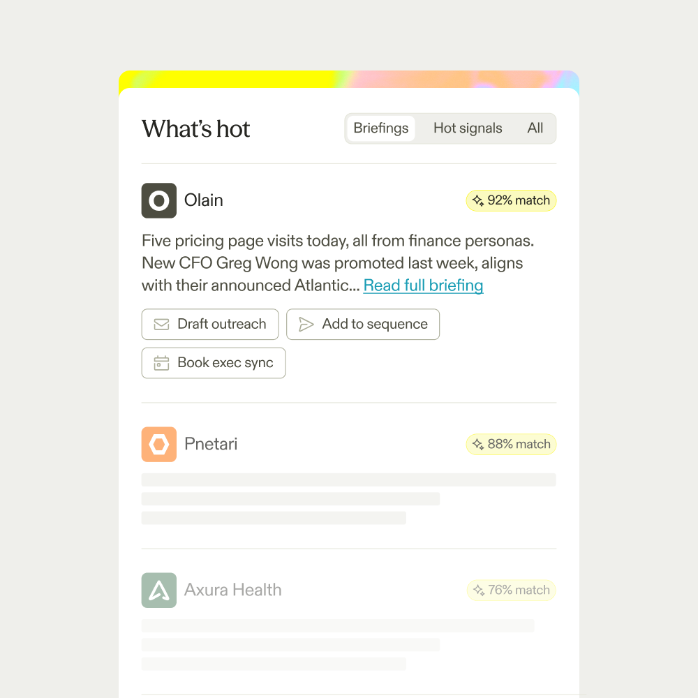 Apollo “What’s hot” panel ranking accounts by match score with suggested next actions