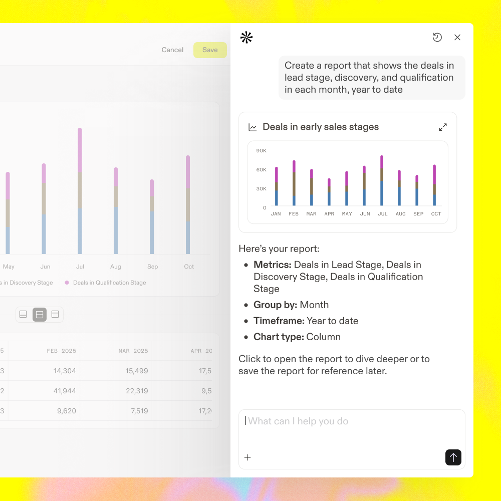 Apollo's AI Assistant generating a custom report on deals in early sales stages