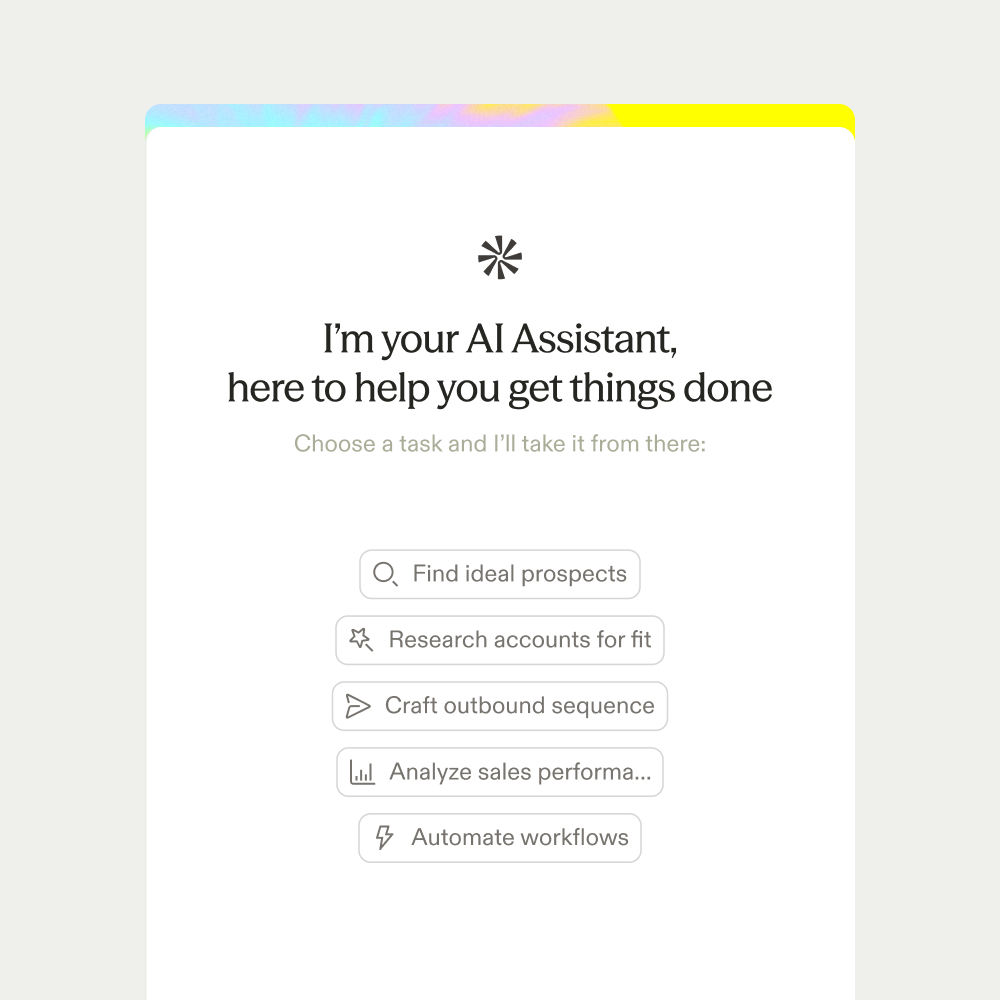 Apollo's AI Assistant offering to find prospects, research accounts, and draft outreach